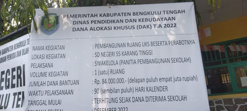 Terapkan DAK,SDN 55 Desa Taba Terunjam Kabupaten Bengkulu Tengah Bangun Ruang Laboratorium,UKS dan Ruang Guru