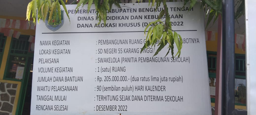Terapkan DAK,SDN 55 Desa Taba Terunjam Kabupaten Bengkulu Tengah Bangun Ruang Laboratorium,UKS dan Ruang Guru